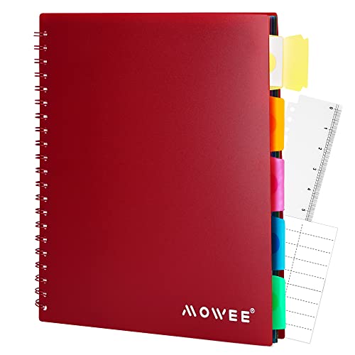 MOWEE Spiral Notebook - 5 Subject Notebook, College Ruled Notebook With Dividers Pocket, Tabs Label, 11" Ruler, 100 Sheets of 200 Pages, for Writing Journal, Home & Office, School Supplies, - Image 1