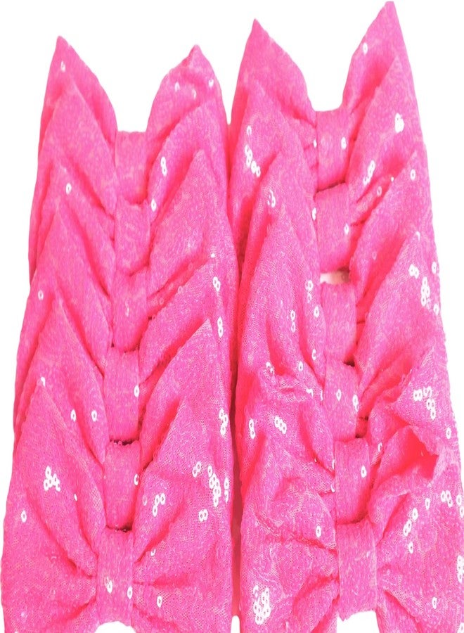 CLGIFT Set of 12 5 Inches Large Sequin Glitter Bows - DIY Fabric Hair Bows, No Clips (Neon Pink