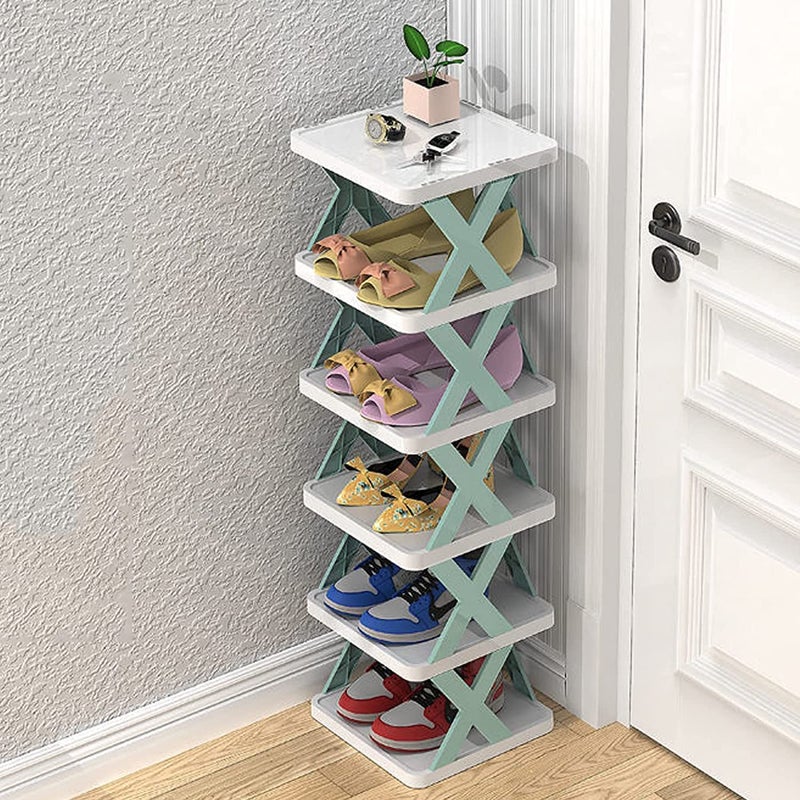 Zerolex 6 Layer Shoe RackStackable Shoe Storage Organizer for Bedroom Entryway Adjustable Shoe Rack Shoe Slots Organizer Shelf Easy Clean Shoe Tower Rack Multicolor - Image 1