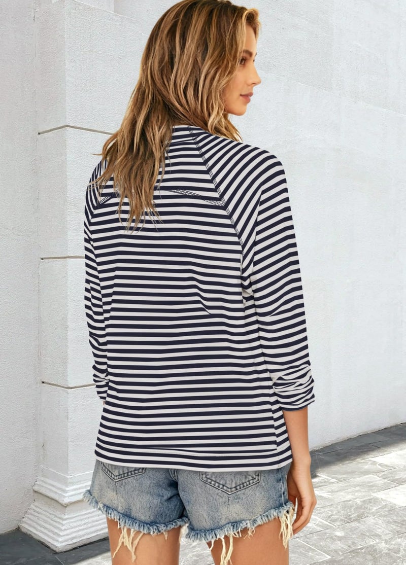 Yanekop Womens Striped Mock Neck Shirts Oversized Long Sleeve Tops Casual Pullover Tops Fall Fashion Basic Tees(Black White Combo,S) - Image 5