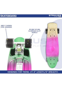 STRAUSS STRAUSS Cruiser Penny Skateboard, Anti-Skid Board with ABEC-7 High Precision Bearings, PU Light-Up Wheels, for Ages 8+ (22 X 6 Inch, Green, Pink, Yellow)  - Image 2