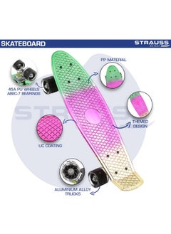 STRAUSS STRAUSS Cruiser Penny Skateboard, Anti-Skid Board with ABEC-7 High Precision Bearings, PU Light-Up Wheels, for Ages 8+ (22 X 6 Inch, Green, Pink, Yellow)  - Image 5