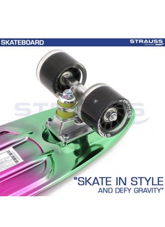 STRAUSS STRAUSS Cruiser Penny Skateboard, Anti-Skid Board with ABEC-7 High Precision Bearings, PU Light-Up Wheels, for Ages 8+ (22 X 6 Inch, Green, Pink, Yellow)  - Image 4