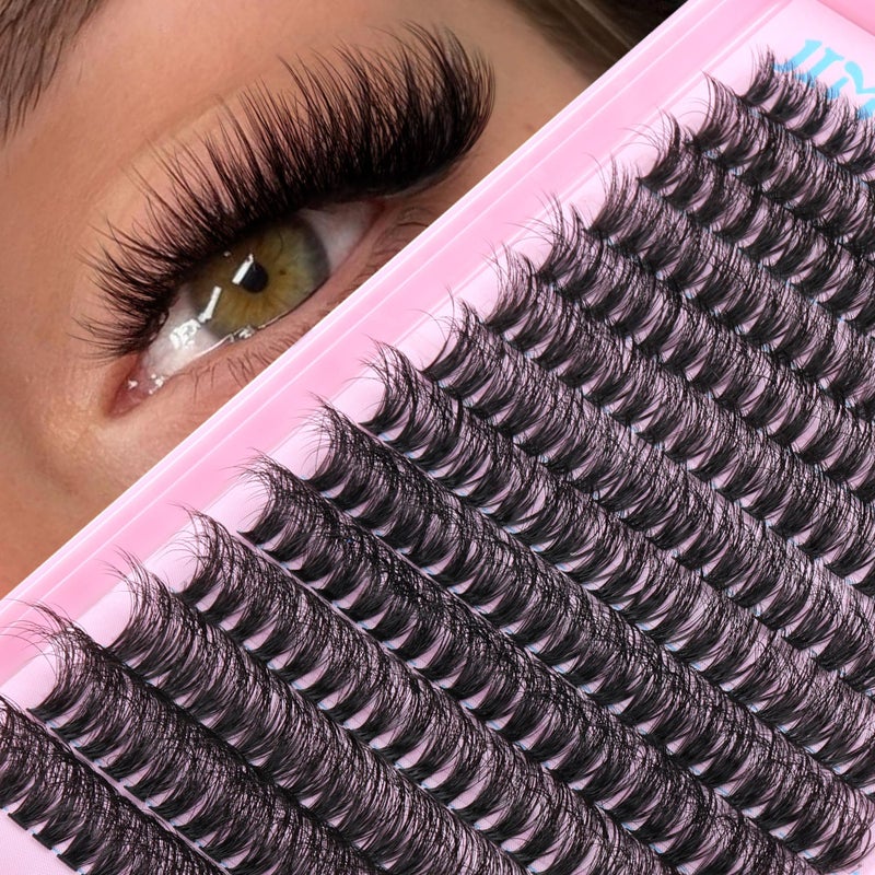 JIMIRE Fluffy Lash Clusters Volume Wispy 50D Thick Mink Eyelash Extensions 916mm 280Pcs Individual Lashes Beginners Friendly