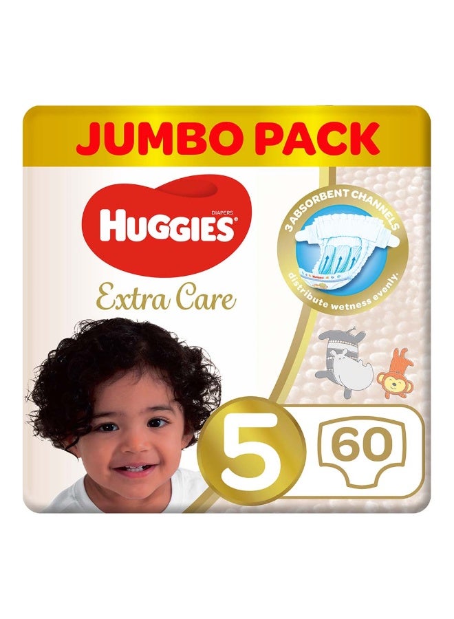 HUGGIES حفاضات الأطفال إكسترا كير، الحجم 5، 12-22 كجم، عبوة ضخمة من 60 حفاضة