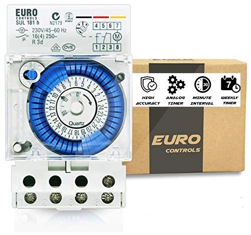EuroControls Euro German SUL181H Analog Programmable Timer Switch 24 Hour - AC 220V 16A - 30 Min Interval - Can be Mount on Din Rail - Reliable - Simple - Proven - Image 1