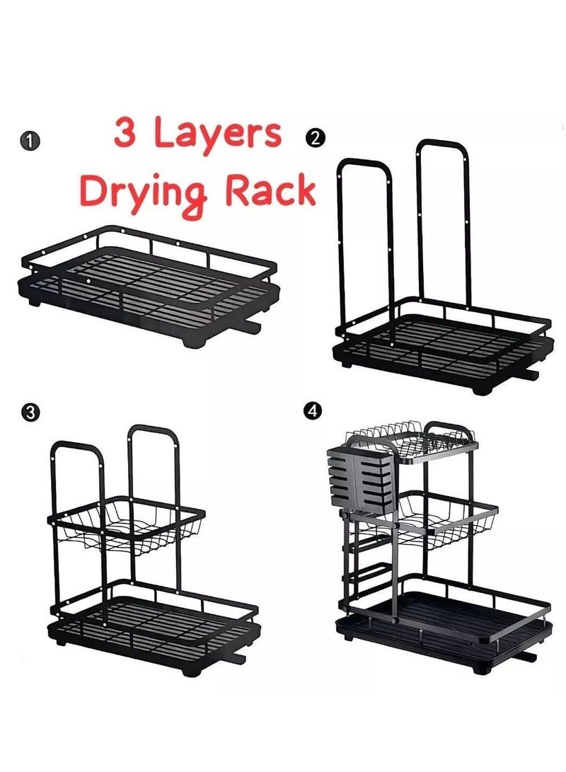 Dish Drying Rack, 3-Tier Large Capacity Kitchen Dish Rack Drainboard Set,Rust-Proof Dish Drainer Rack with Drip Tray & Utensil Holder - Image 4