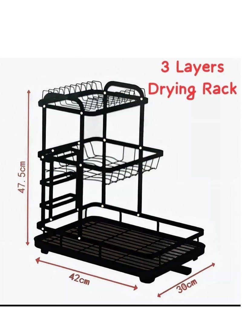 Dish Drying Rack, 3-Tier Large Capacity Kitchen Dish Rack Drainboard Set,Rust-Proof Dish Drainer Rack with Drip Tray & Utensil Holder - Image 3