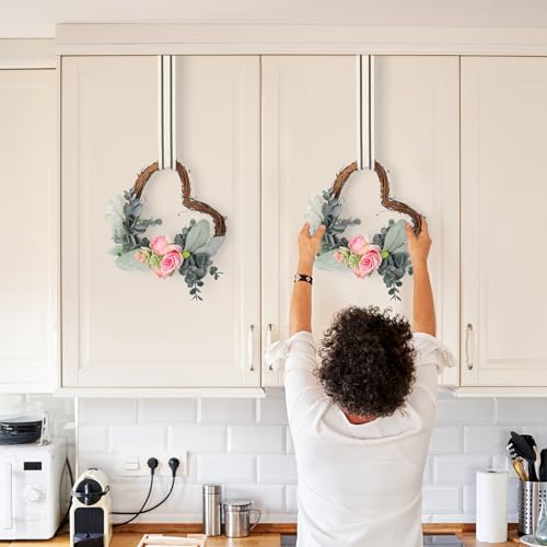 PartyforU Mini Heart Wreaths for Kitchen Cabinets - 2 Pcs 6 Inch Grapevine Valentines Day Wreath with Rose and Eucalyptus for Front Door, Rustic Cabinet Heart Decor for Farmhouse Spring Summer Indoor Outdoor - Image 2