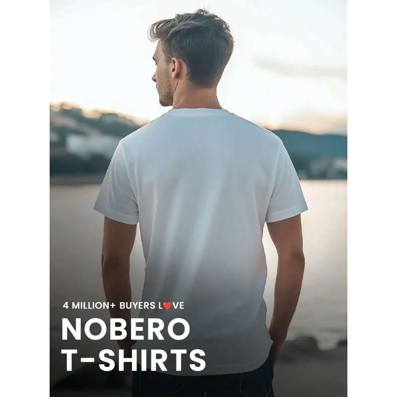 NOBERO  Men's White Cotton Regular Fit T-Shirt for Men | Best Price UAE