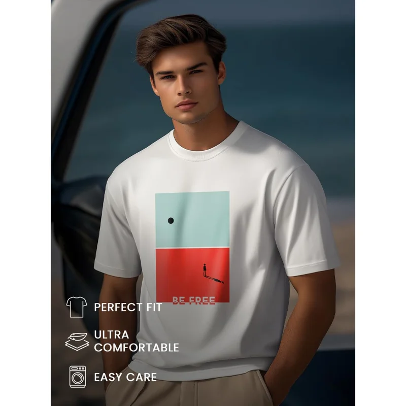 NOBERO  Men's White Cotton Regular Fit T-Shirt for Men | Best Price UAE