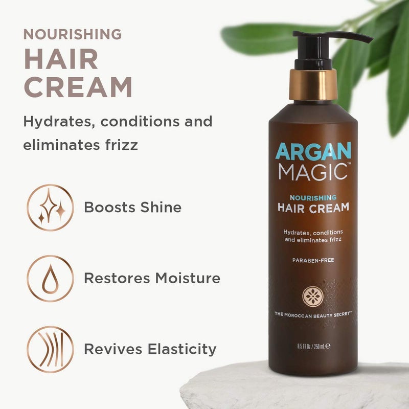 Argan Magic Nourishing Hair Cream - Hydrates, Conditions, and Eliminates Frizz for All Hair Types | Seals in Shine | Made in USA, Paraben Free, Cruelty Free (8.5 oz) - Image 1