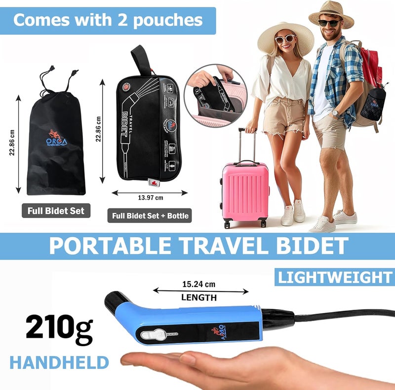 ORCA Portable Shattaf Electric Handheld Bidet Sprayer with 100ml Bottle & 2L Pouch Rechargeable Travel Bidet for Personal Hygiene Baby Care Camping & Bathroom Use | - Image 4