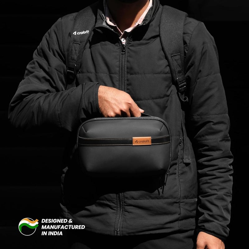 CRALOFT Store CRALOFT Tech Organizer Pouch - Water-Resistant Polyester Travel Bag for Cables, Gadgets, Hard Disk & Electronic Accessories - Multi-Compartment with Scratch-Proof Smartphone Pocket (Black) - Image 2