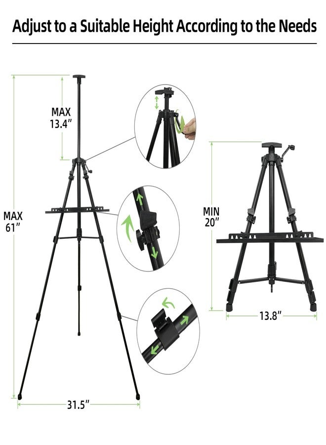 Newzealkids Artist Easel Stand Painting Stand Art Easel, 20" to 61" Art Easel for Painting Canvase & Displaying, Aluminum Adjustable Height Display Tripod with Portable Bag/Folding Keg/Apron.(Black) - Image 4