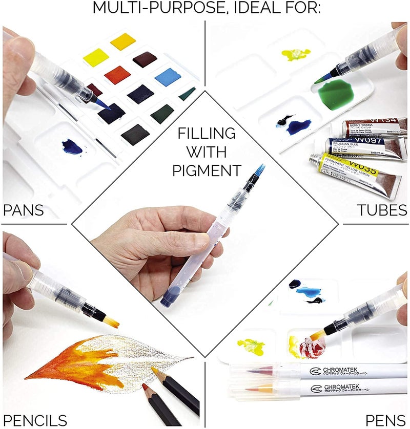 URBAN BOX URBAN BOX Water Brush Pens Premium Nylon Brushs Set of 6 Aqua Painting Brushes for Water Soluble Colored Pencil Powdered Pigment Watercolor PaintsArt Supplies for Beginners and Professional Artist - Image 5