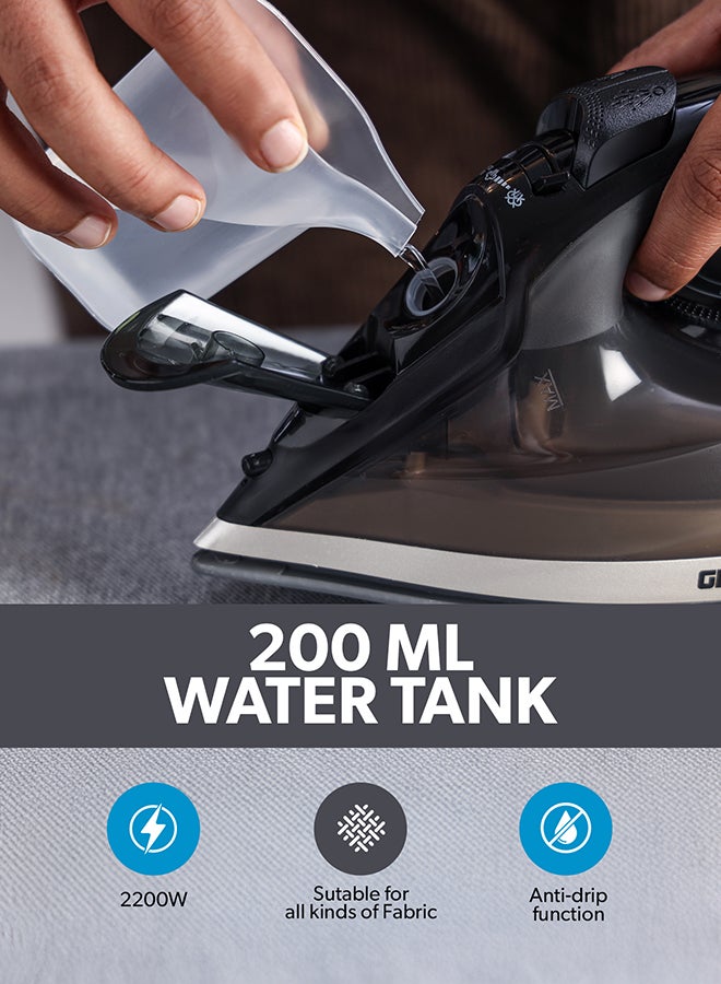 GEEPAS Ceramic Steam Iron | Dry and Spray Functions, Press Box with Self-Cleaning Function | Compact and Handy Design with Powerful Shots | Suitable for All Kinds of Fabric | 2 Years Warranty 200 ml 2200 W GSI24016 Black - Image 4