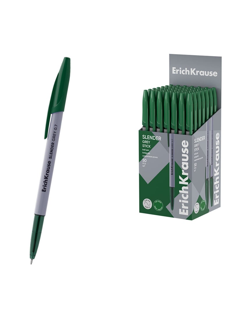 ErichKrause 50-Piece Slender Grey Stick Ballpoint Pen 0.7mm Tip Green Ink - Image 3