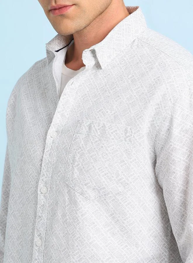 Dennis Lingo Men's Olive 100% Cotton Printed Button Down Regular FiT-Shirt