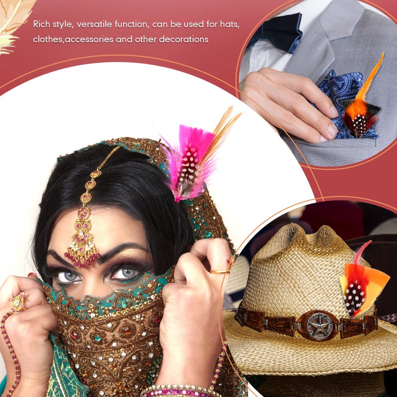 Geosar 36 Pieces Hat Feathers Colorful Large Hat Band Real Feathers Pack Xmas Pin decor for DIY Christmas Decorations Men Women Kids Cowboy Western Party Accessories - Image 5