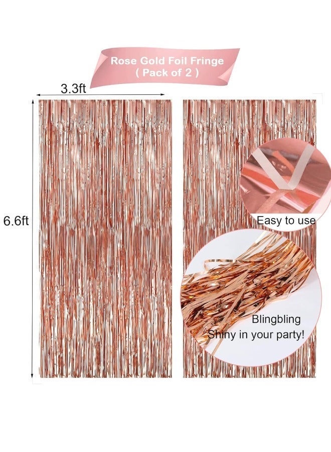 Rose Gold Birthday Party Decorations, 64Pcs Party Decorations Set with Happy Birthday Banner, 12-inch Confetti Balloons, 12-inch Metallic Rose Gold Balloons, Heart Star Shape Balloons, Fringe Curtain and Hanging Swirls, Ribbon, Glue Points and Cake Toppers for Women Girls Birthday Princess Party - Image 3