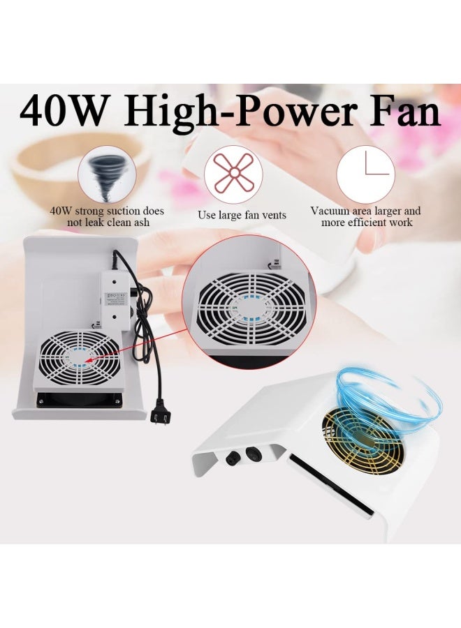 BLUETOP Nails Vacuum Nail Collector Dust Machine 40W Nail Dust Collector Fan Nail Cleaner for Manicure Acrylic Gel Nails - Nail Vacuum Cleaner Powerful Dust Extractor Nails Art Salon Collector for Salon Home - Image 3