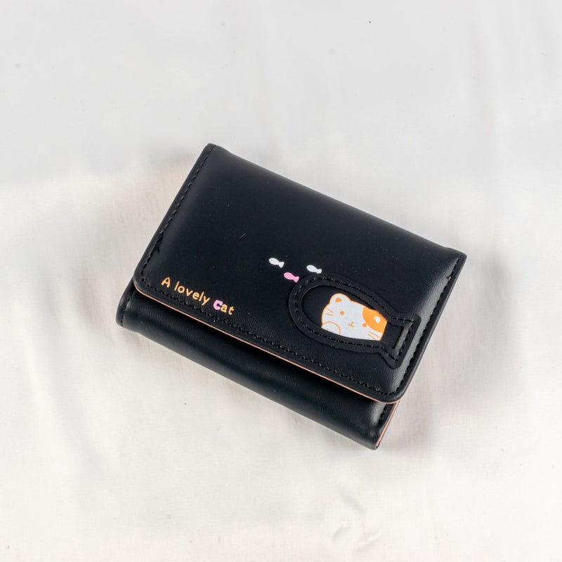 محفظة وحاملة بطاقات جلد أسود تحتوي على جيوب متعددة للنقود والبطاقات - Image 1