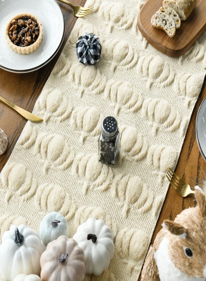 Artoid Mode Beige Soft Plush Faux Fur Jacquard Pumpkins Fall Table Runner, Seasonal Autumn Kitchen Dining Table Decoration for Home Party Decor 13x72 Inch - Image 5