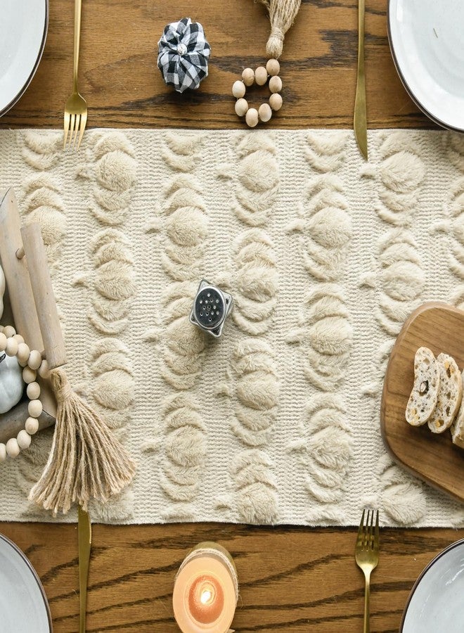 Artoid Mode Beige Soft Plush Faux Fur Jacquard Pumpkins Fall Table Runner, Seasonal Autumn Kitchen Dining Table Decoration for Home Party Decor 13x72 Inch - Image 2