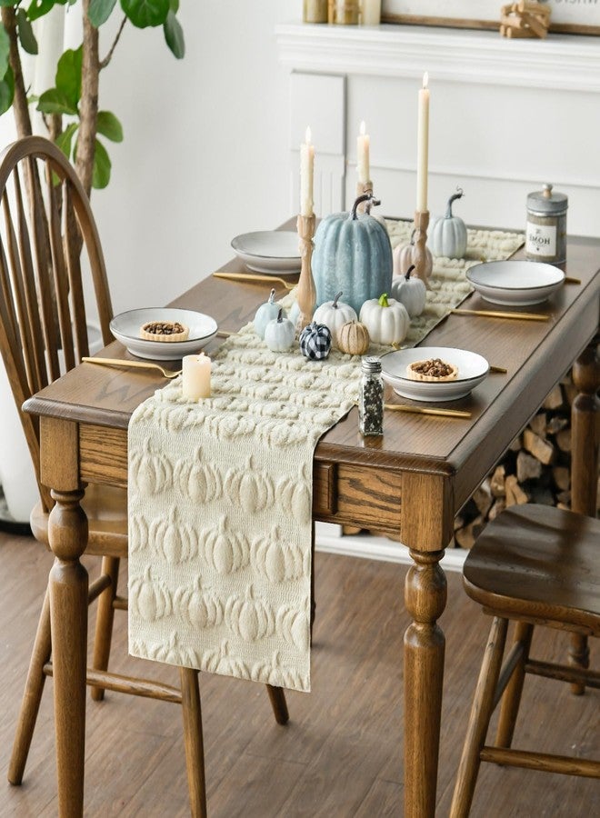 Artoid Mode Beige Soft Plush Faux Fur Jacquard Pumpkins Fall Table Runner, Seasonal Autumn Kitchen Dining Table Decoration for Home Party Decor 13x72 Inch - Image 3