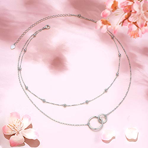 Ladytree S925 Sterling Silver Fashion Bead Two Interlocking Infinity Circles Double Layer Chain Choker Necklace, Rolo Chain,13 inches to 16 inches - Image 3