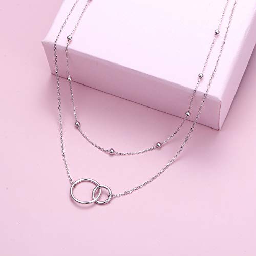 Ladytree S925 Sterling Silver Fashion Bead Two Interlocking Infinity Circles Double Layer Chain Choker Necklace, Rolo Chain,13 inches to 16 inches - Image 4