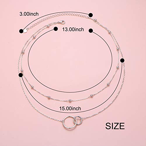 Ladytree S925 Sterling Silver Fashion Bead Two Interlocking Infinity Circles Double Layer Chain Choker Necklace, Rolo Chain,13 inches to 16 inches - Image 5