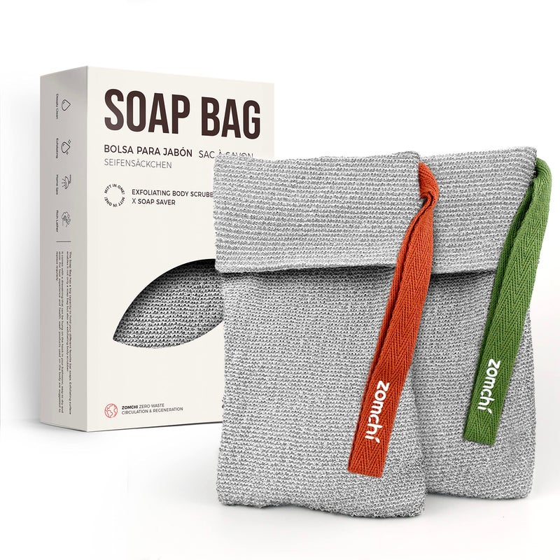 ZOMCHI 2 Pieces of Soap Bags with Gentle Roughness, Soap Savers for Bar Soap, Body Scrubbers for Use in Shower, Soap Exfoliating Bag - Image 1