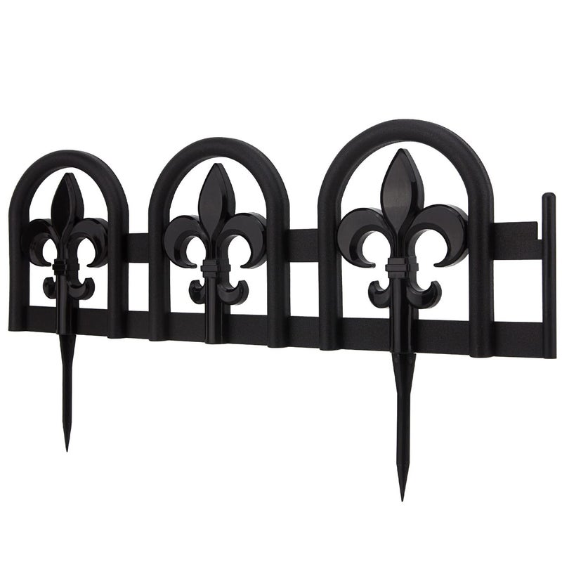 Evelyne Black Garden Border Plastic Edging â€“ PP Plastic, Metal-Free Wrought Iron Look Design, 15pcs Black Yard Landscaping Fence Liner Lawn Edge Barrier, 20ft Kit of Decorative Lawn Landscape Panels - Image 1