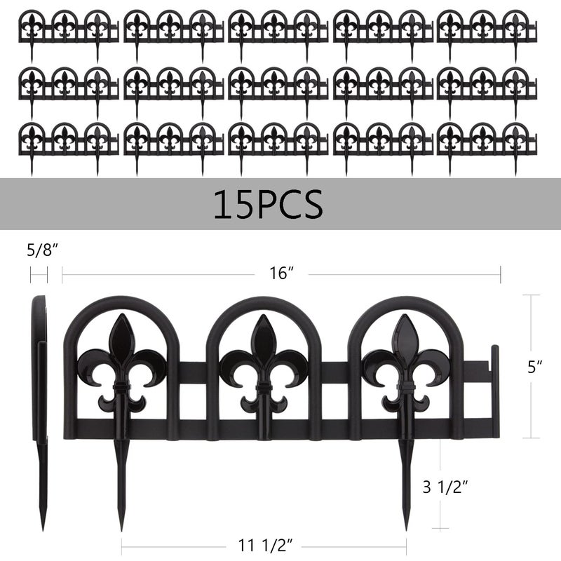 Evelyne Black Garden Border Plastic Edging â€“ PP Plastic, Metal-Free Wrought Iron Look Design, 15pcs Black Yard Landscaping Fence Liner Lawn Edge Barrier, 20ft Kit of Decorative Lawn Landscape Panels - Image 2
