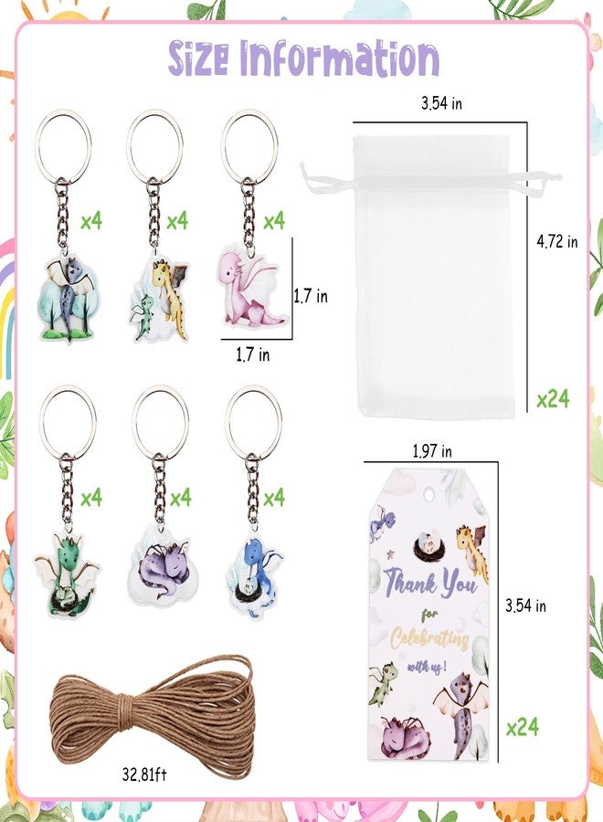 Serencatcher 72Pcs Dragon Party Favors, Dragon Baby Shower Decorations, Watercolor Dragon Thank You Tags Keychain White Organza Bags for Hatching Soon Baby Shower Birthday Party Supplies - Image 2