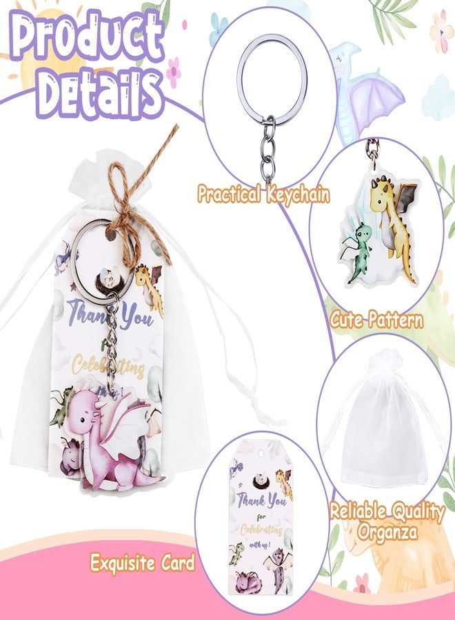 Serencatcher 72Pcs Dragon Party Favors, Dragon Baby Shower Decorations, Watercolor Dragon Thank You Tags Keychain White Organza Bags for Hatching Soon Baby Shower Birthday Party Supplies - Image 3