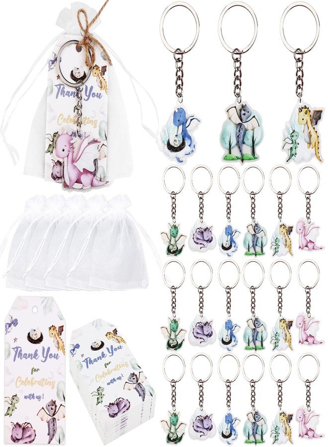 Serencatcher 72Pcs Dragon Party Favors, Dragon Baby Shower Decorations, Watercolor Dragon Thank You Tags Keychain White Organza Bags for Hatching Soon Baby Shower Birthday Party Supplies - Image 1