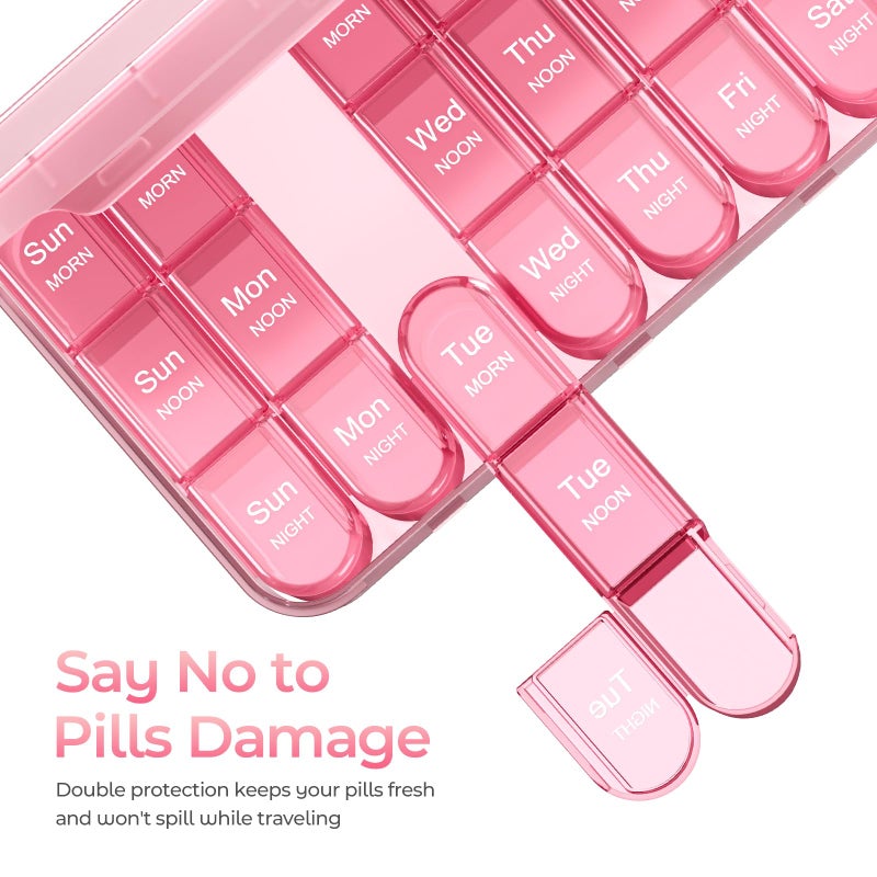 Daviky Pill Organizer 3X a Day, Weekly Pill Box 7 Day, Travel Pill Case with Large Containers, 3 Times Medcine Organizer for Vitamins, Medication, Supplements and Fish Oils (Pink) - Image 5