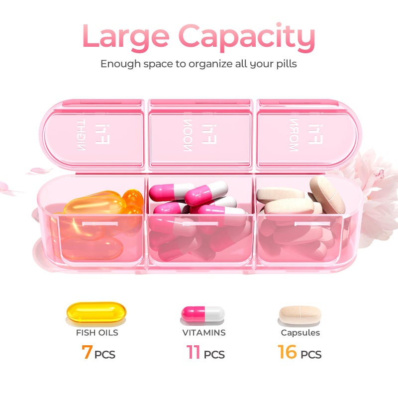 Daviky Pill Organizer 3X a Day, Weekly Pill Box 7 Day, Travel Pill Case with Large Containers, 3 Times Medcine Organizer for Vitamins, Medication, Supplements and Fish Oils (Pink) - Image 2