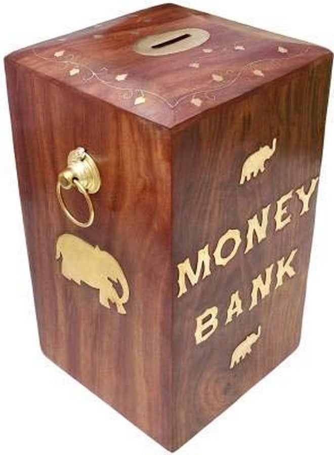 Giftoshopee Handicrafted Wooden Money Bank - Large Piggy Bank-HOM Decor Coin Box for Kids and Adults - Image 1