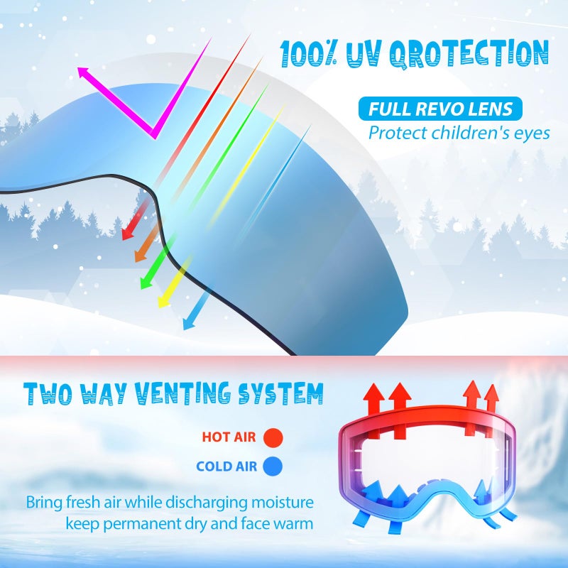 EXP VISION Kids Ski/Snowboard Goggles, Child Snow Goggles Over Glasses for Boys Girls Toddler Age 4-14 (Kids Ski Goggles-Dream Blue) - Image 2