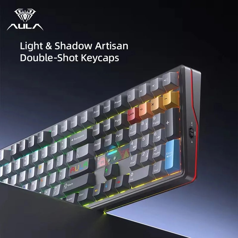 Aula F108 Pro V2 Mechanical Gaming Keyboard, Tri-Mode, 100% Layout, RGB Backlight, Hot-Swap Keycaps, for PC Esports - Image 3