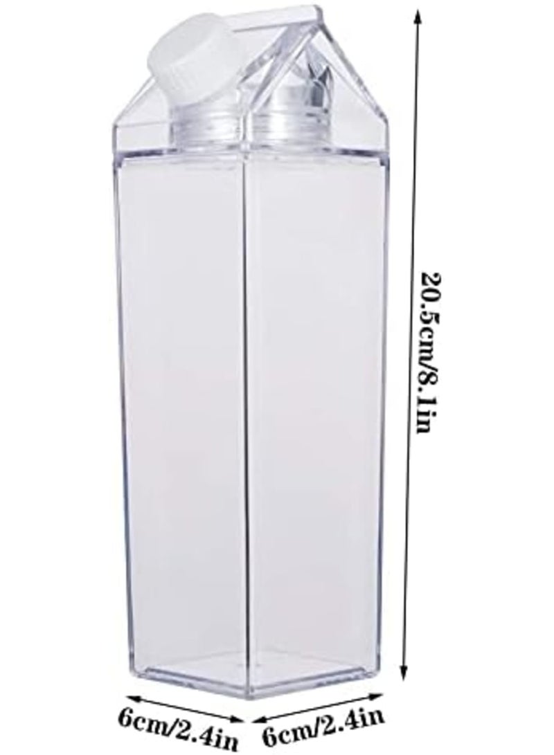 Luckam 2 Pack Milk Carton Water Bottle, Clear Square Plastic Milk Bottles Portable Transparent Juice Bottle for Outdoor Sports Travel Camping(500ml) - Image 4