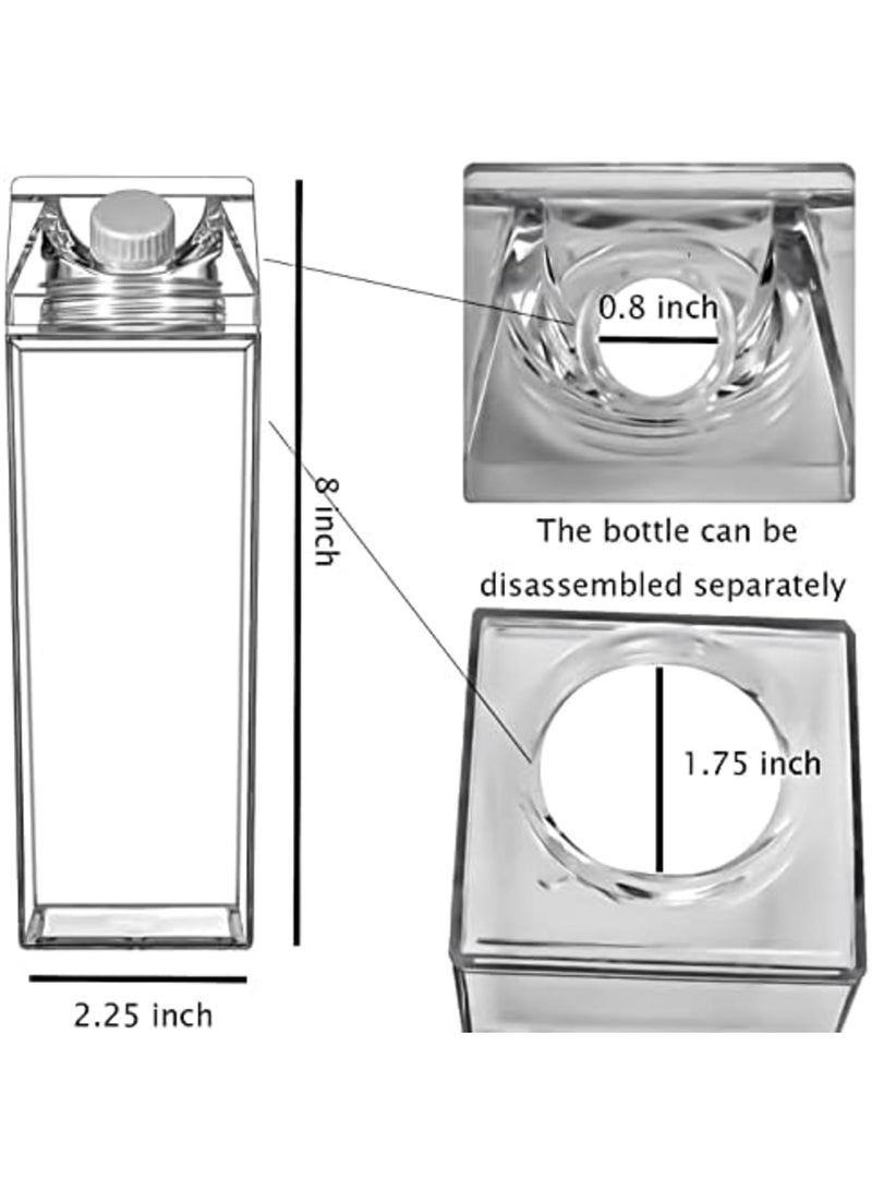 Luckam 2 Pack Milk Carton Water Bottle, Clear Square Plastic Milk Bottles Portable Transparent Juice Bottle for Outdoor Sports Travel Camping(500ml) - Image 2
