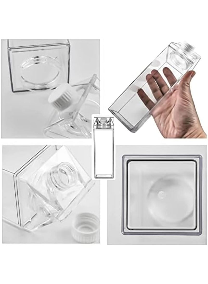 Luckam 2 Pack Milk Carton Water Bottle, Clear Square Plastic Milk Bottles Portable Transparent Juice Bottle for Outdoor Sports Travel Camping(500ml) - Image 3