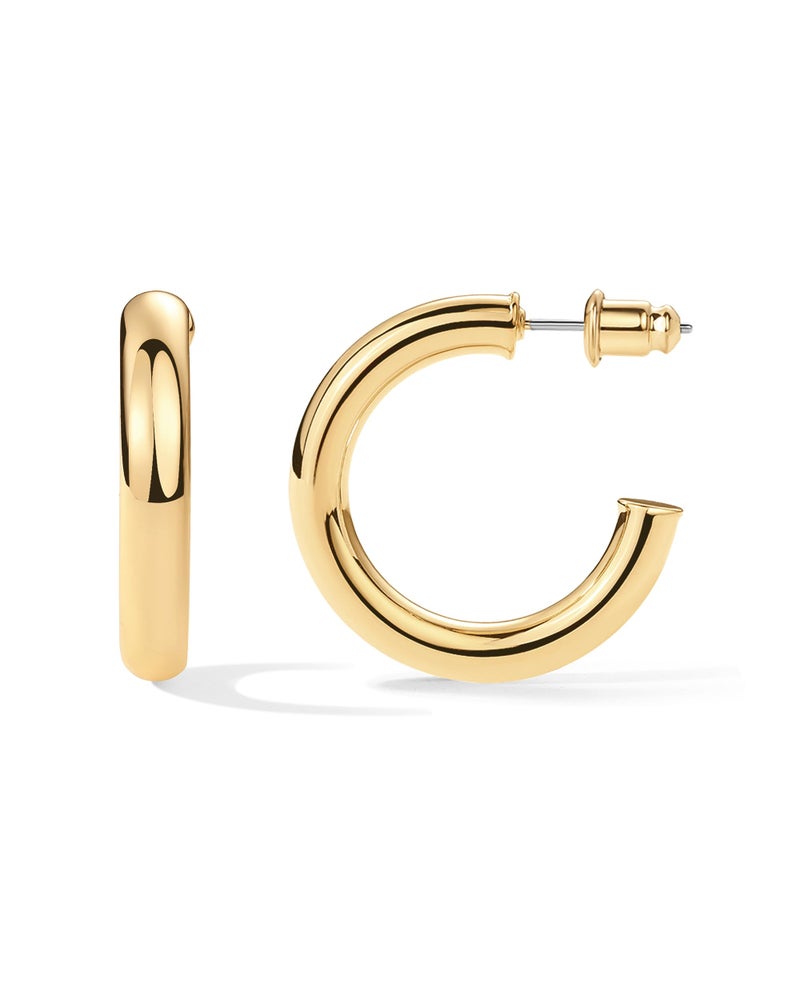 PAVOI 14K Yellow Gold Vermeil Lightweight Chunky Open Hoops | 30mm Yellow Gold Hoop Earrings for Women - Image 1