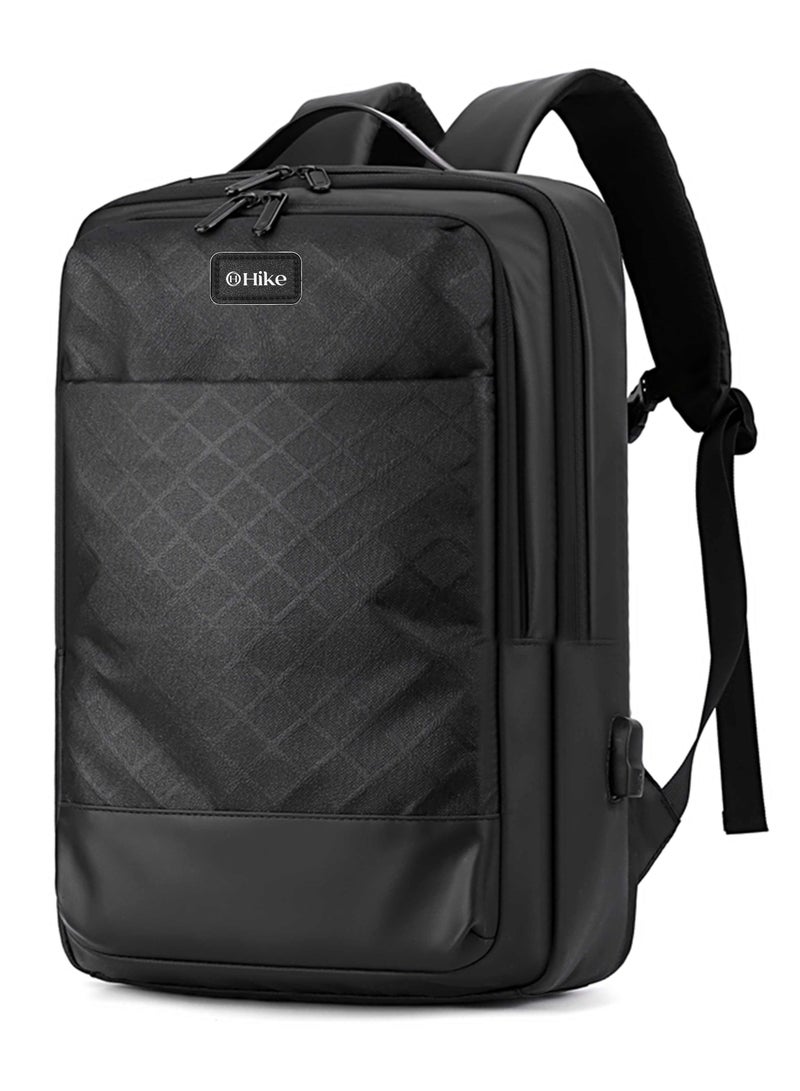 هايك Unisex Computer Shoulder Backpack Water Resistant Daypack with Built in USB port and Separate Laptop Compartment for Travel/Business/College, HK2301- Black - Image 1