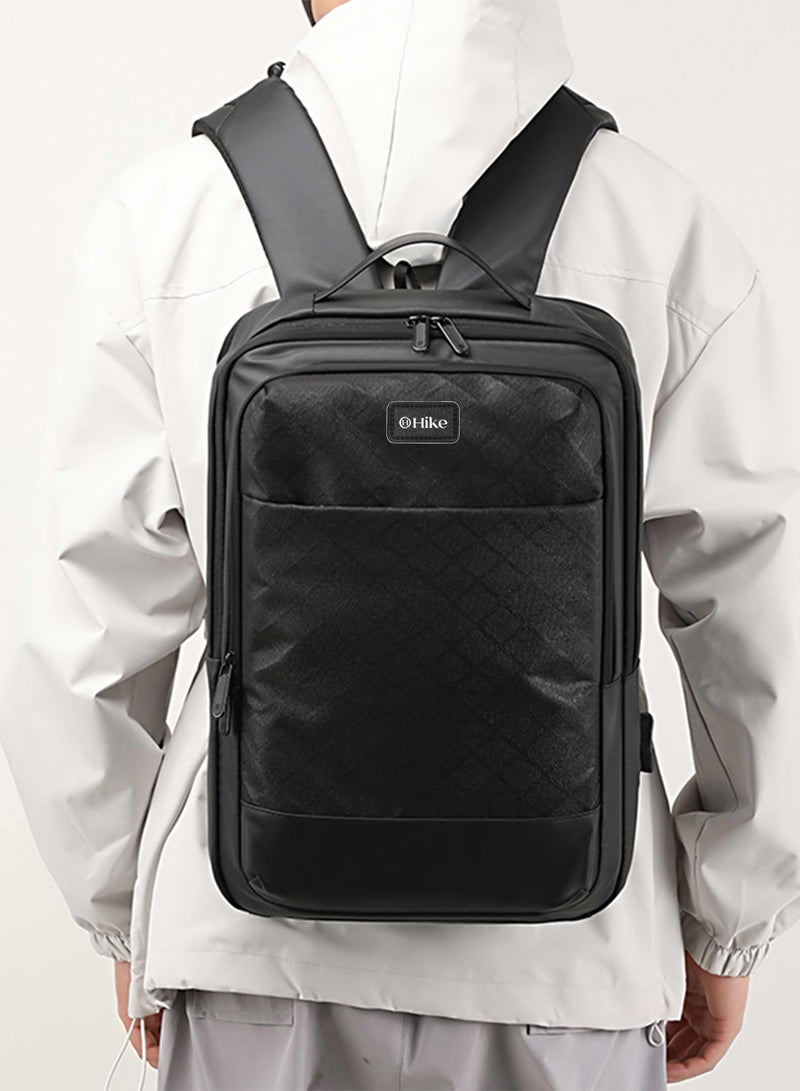 هايك Unisex Computer Shoulder Backpack Water Resistant Daypack with Built in USB port and Separate Laptop Compartment for Travel/Business/College, HK2301- Black - Image 2
